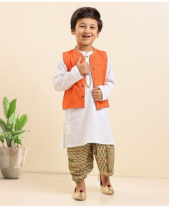 Babyhug Full Sleeves Kurta and Dhoti Set with Waistcoat - Multicolor