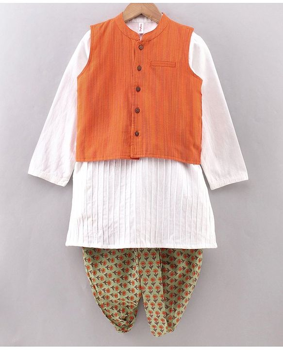 Babyhug Full Sleeves Kurta and Dhoti Set with Waistcoat - Multicolor