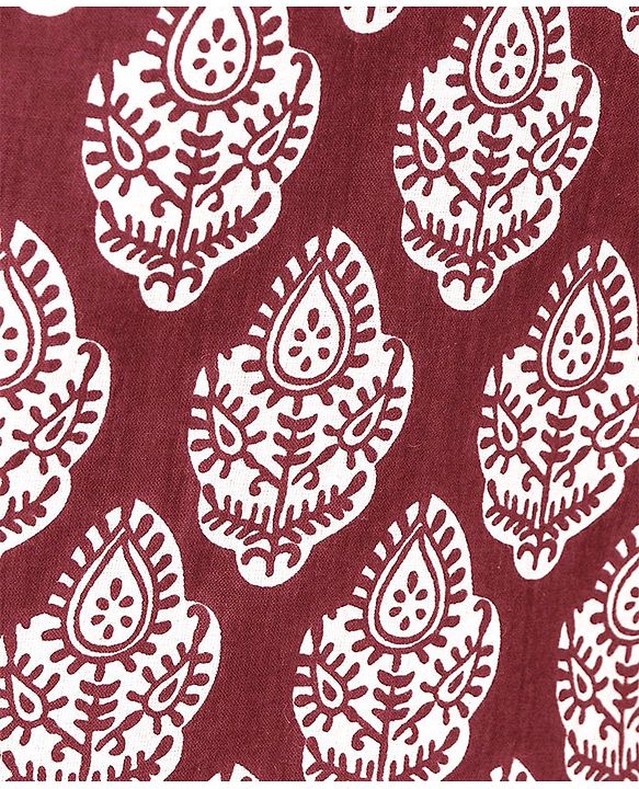 Babyhug Full Sleeves Woven Cotton All Over Printed Kurta and Dhoti Set - Maroon Beige