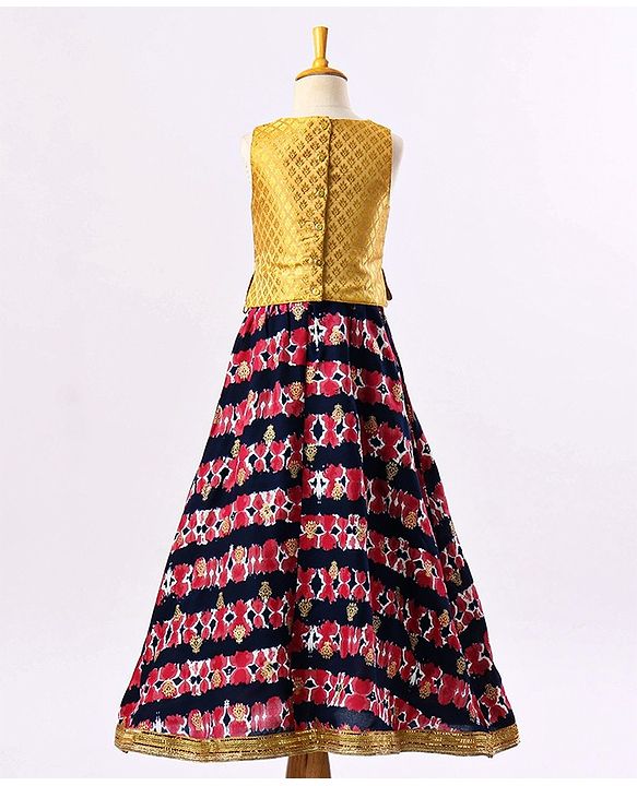 Babyhug Sleeveless Choli & Lehenga with Dupatta All Over Printed - Blue