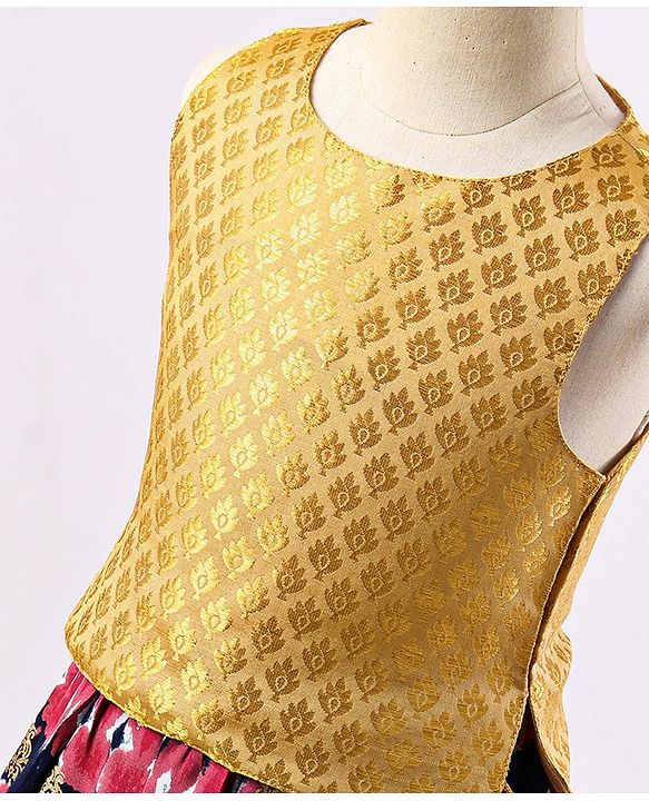Babyhug Sleeveless Choli & Lehenga with Dupatta All Over Printed - Blue