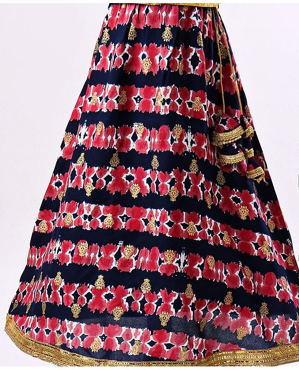 Babyhug Sleeveless Choli & Lehenga with Dupatta All Over Printed - Blue