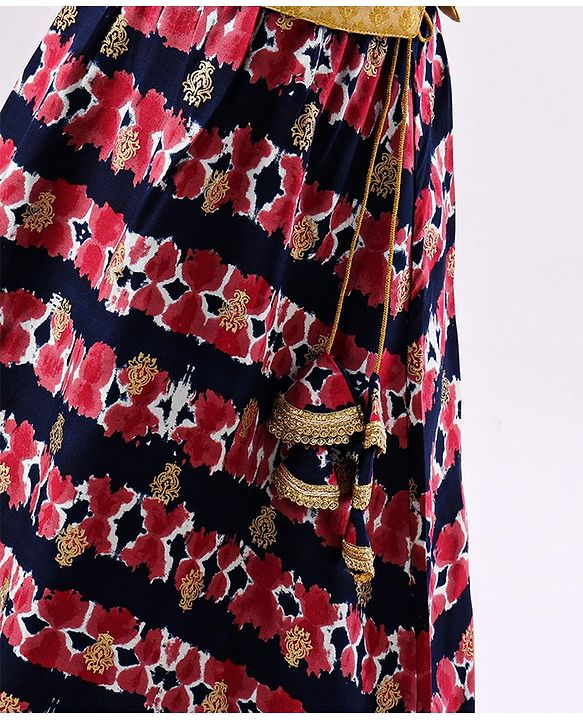 Babyhug Sleeveless Choli & Lehenga with Dupatta All Over Printed - Blue