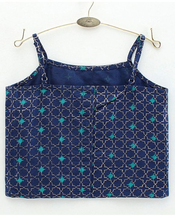 Babyhug Singlet Sleeves Top and Pant Set with Jacket Embroidery - Navy Blue