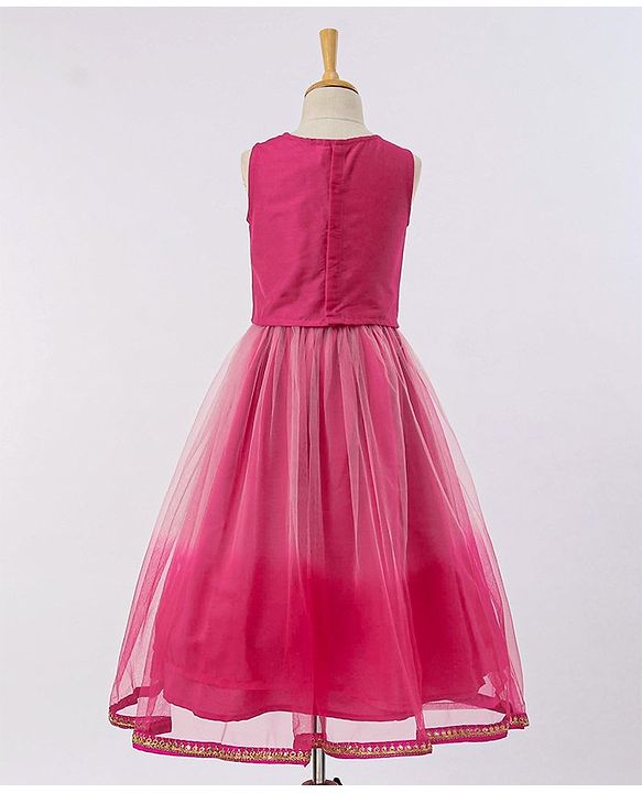 Babyhug Sequined Sleeveless Choli and Lehenga Set with Lace Border Dupatta - Fuschia