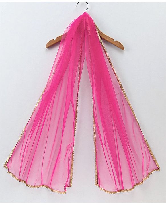 Babyhug Sequined Sleeveless Choli and Lehenga Set with Lace Border Dupatta - Fuschia