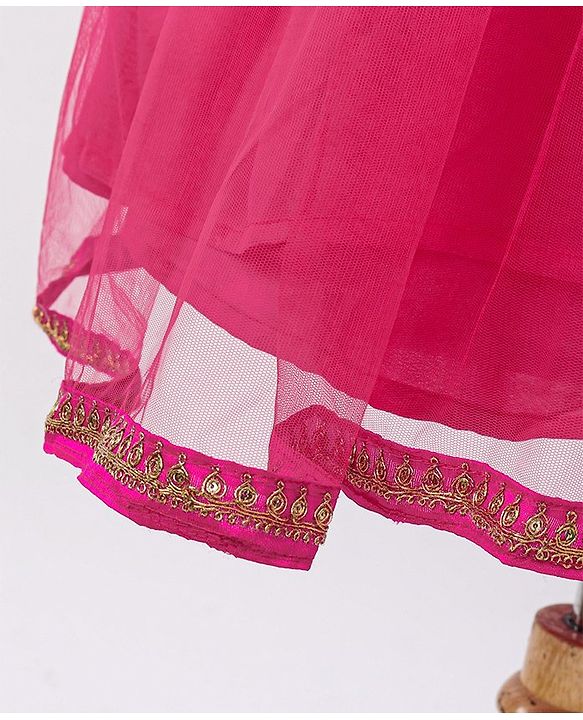 Babyhug Sequined Sleeveless Choli and Lehenga Set with Lace Border Dupatta - Fuschia