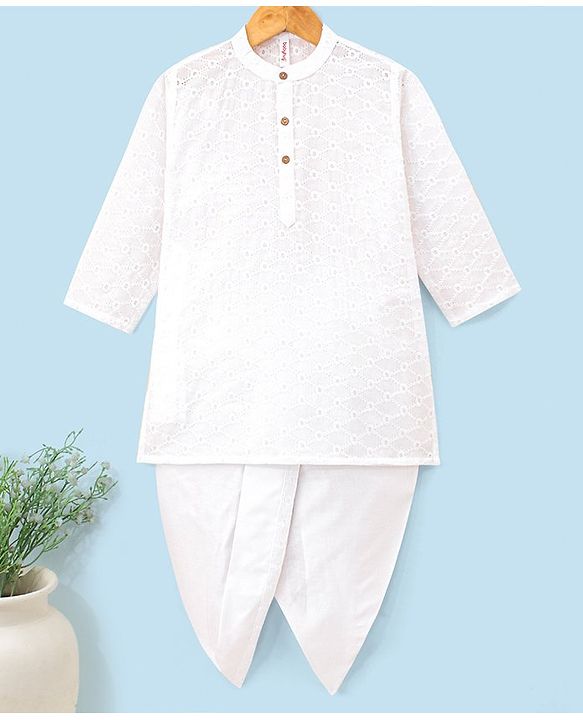 Babyhug Full Sleeves Kurta & Dhoti Set - White
