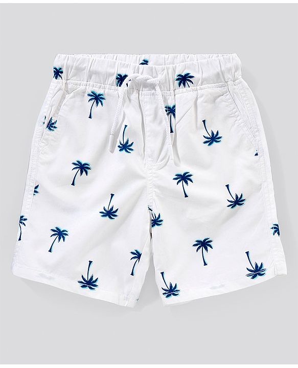 Pine Kids Mid Thigh Shorts with Softner Wash Coconut Tree - White