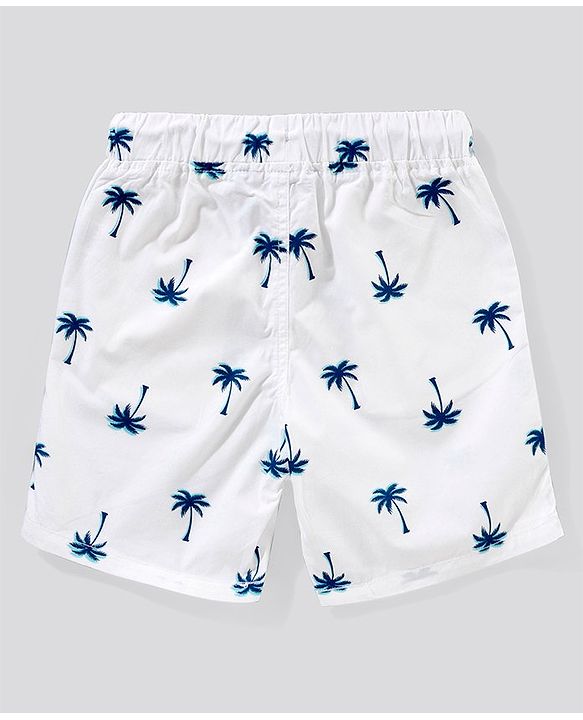 Pine Kids Mid Thigh Shorts with Softner Wash Coconut Tree - White