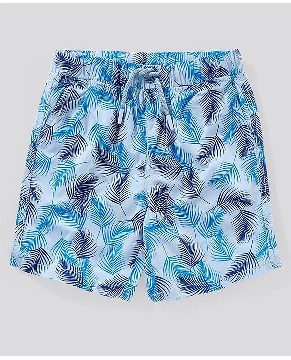 Pine Kids Mid Thigh Shorts with Softner Wash Leaf Tree - Blue