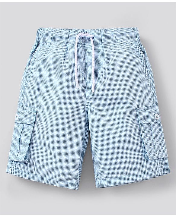 Pine Kids Cargo Checks Shorts Softener Wash - Blue