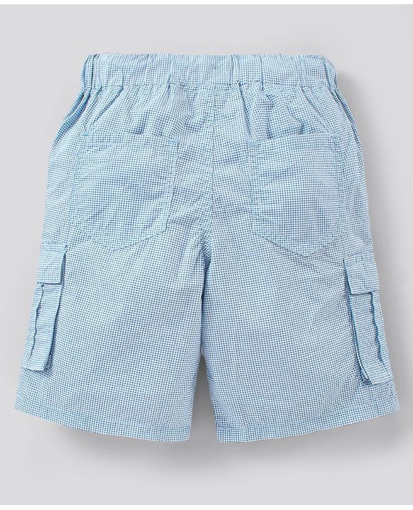Pine Kids Cargo Checks Shorts Softener Wash - Blue