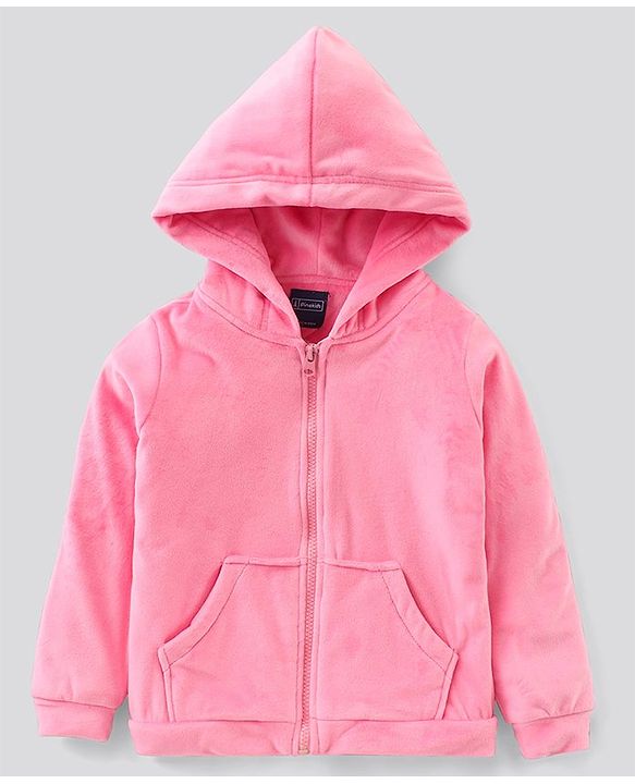 Pine Kids Full Sleeves Velour Set with Hoodie and Trouser - Pink