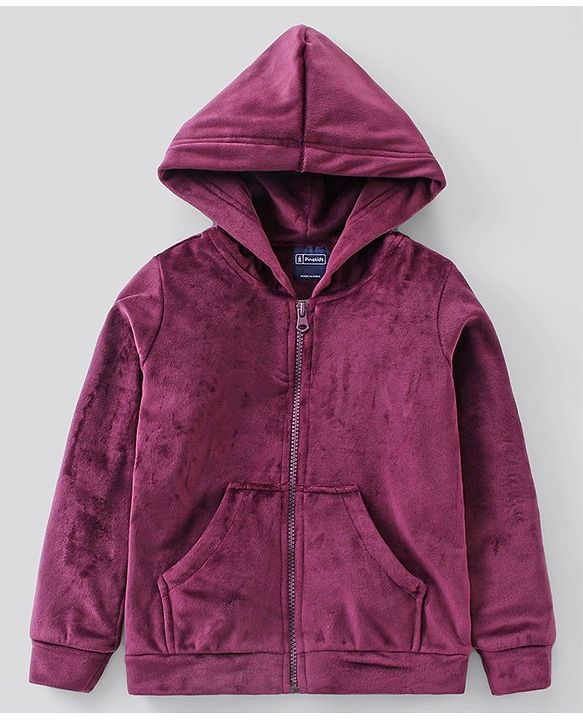 Pine Kids Full Sleeves Velour Set with Hoodie and Trouser - Purple