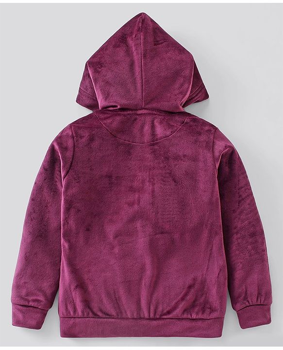 Pine Kids Full Sleeves Velour Set with Hoodie and Trouser - Purple