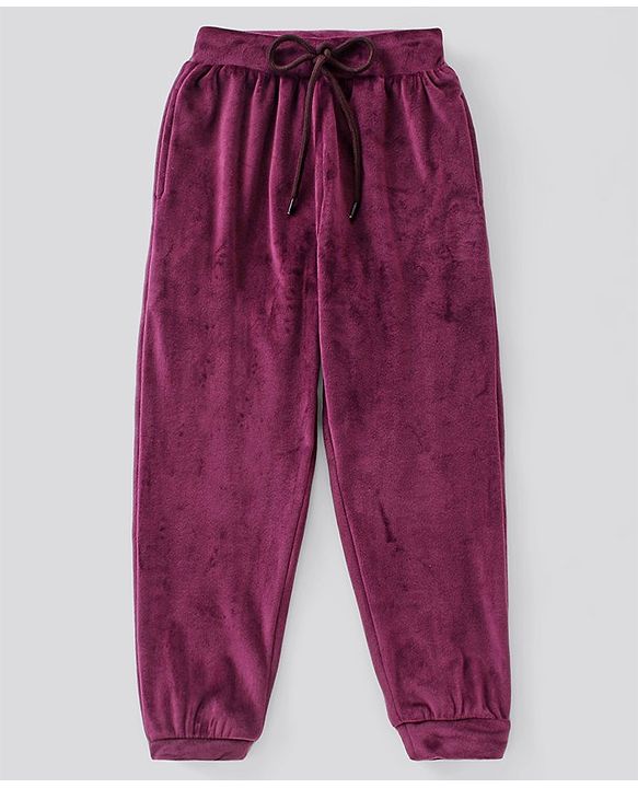 Pine Kids Full Sleeves Velour Set with Hoodie and Trouser - Purple
