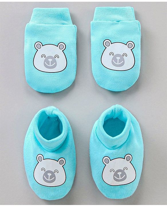 Babyhug 100% Cotton Mittens & Booties Set Panda Print - Blue