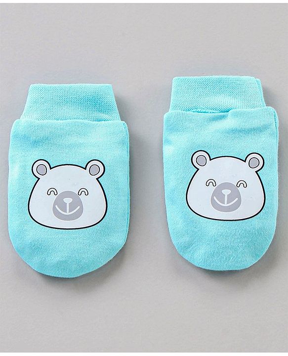 Babyhug 100% Cotton Mittens & Booties Set Panda Print - Blue