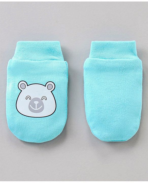 Babyhug 100% Cotton Mittens & Booties Set Panda Print - Blue