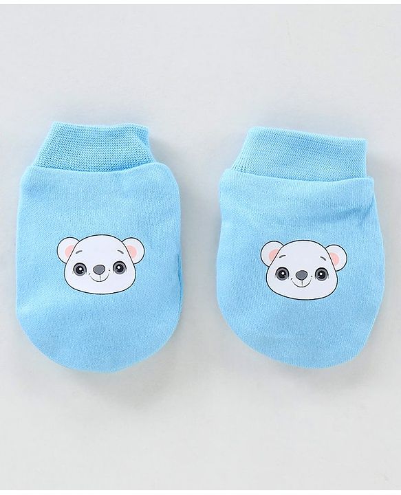 Babyhug 100% Cotton Cap Mittens & Booties Set - Blue