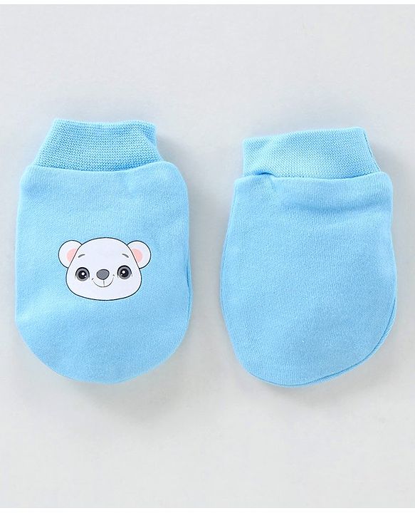 Babyhug 100% Cotton Cap Mittens & Booties Set - Blue