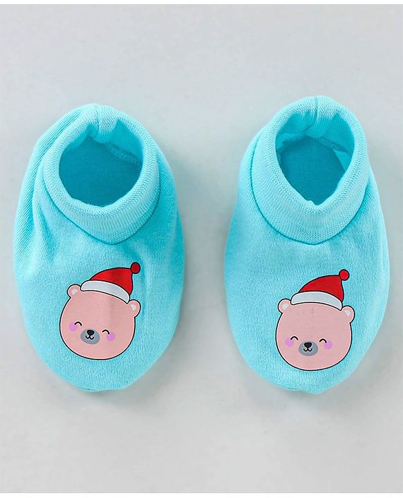 Babyhug 100% Cotton Mittens & Booties Set Cartoon Print - Blue