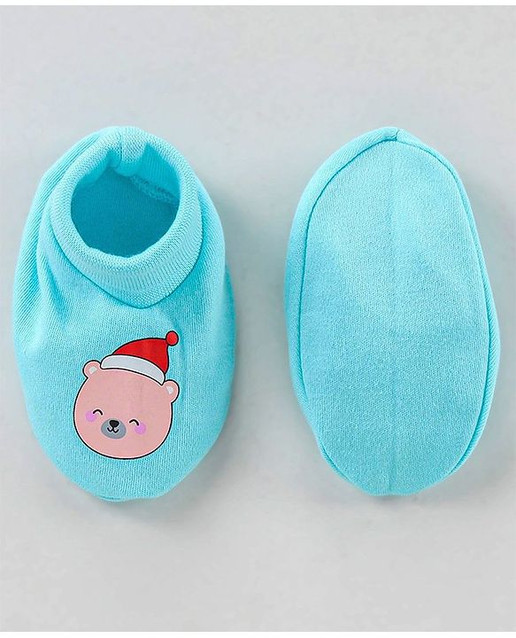 Babyhug 100% Cotton Mittens & Booties Set Cartoon Print - Blue