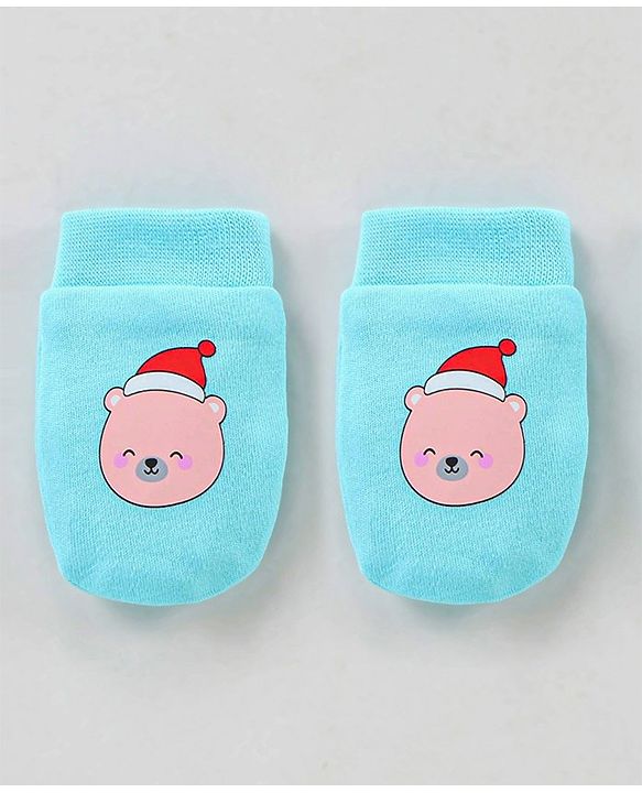 Babyhug 100% Cotton Mittens & Booties Set Cartoon Print - Blue