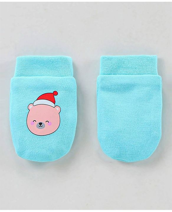 Babyhug 100% Cotton Mittens & Booties Set Cartoon Print - Blue