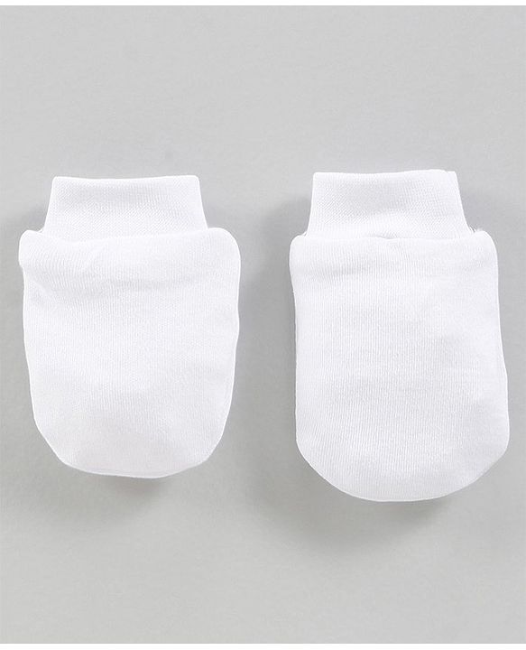 Babyhug 100% Cotton Mittens & Booties Set - White