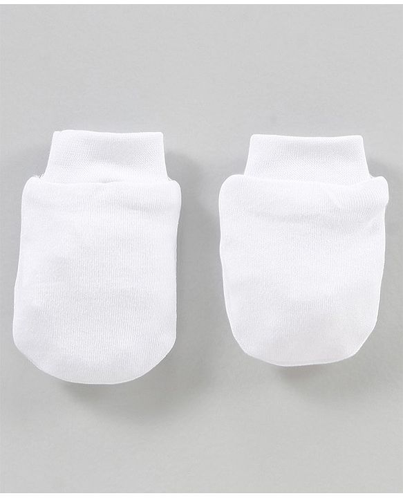 Babyhug 100% Cotton Mittens & Booties Set - White