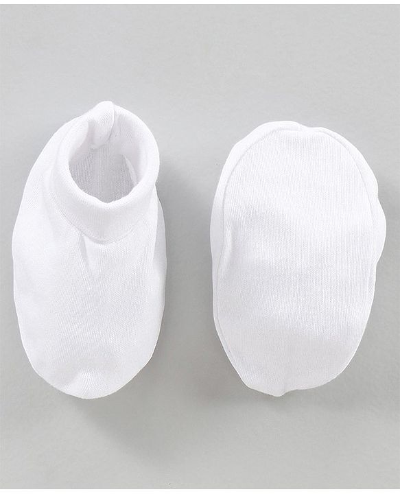Babyhug 100% Cotton Mittens & Booties Set - White