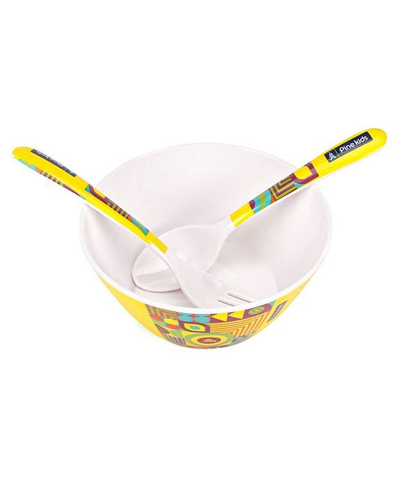 Pine Kids Melamine Bowl With Fork And Spoon Yellow - Pack Of 3
