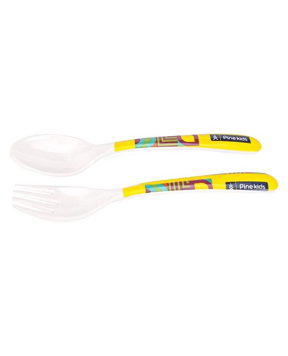 Pine Kids Melamine Bowl With Fork And Spoon Yellow - Pack Of 3