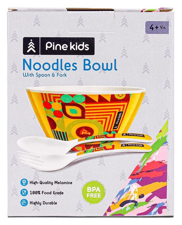 Pine Kids Melamine Bowl With Fork And Spoon Yellow - Pack Of 3