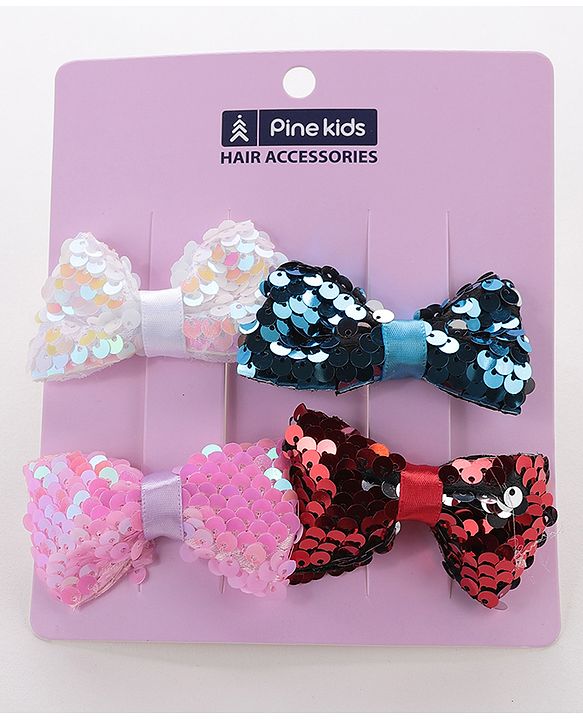 Pine Kids Bow & Butterfly Clips Pack Of 4 - Multicolor