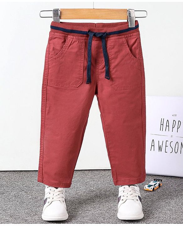 Babyhug Full Length Solid Colour Trouser With Drawstring - Red