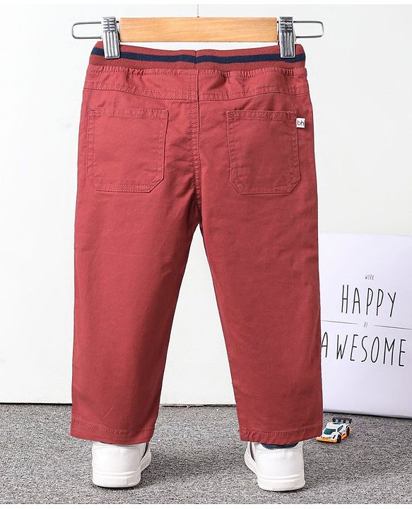 Babyhug Full Length Solid Colour Trouser With Drawstring - Red