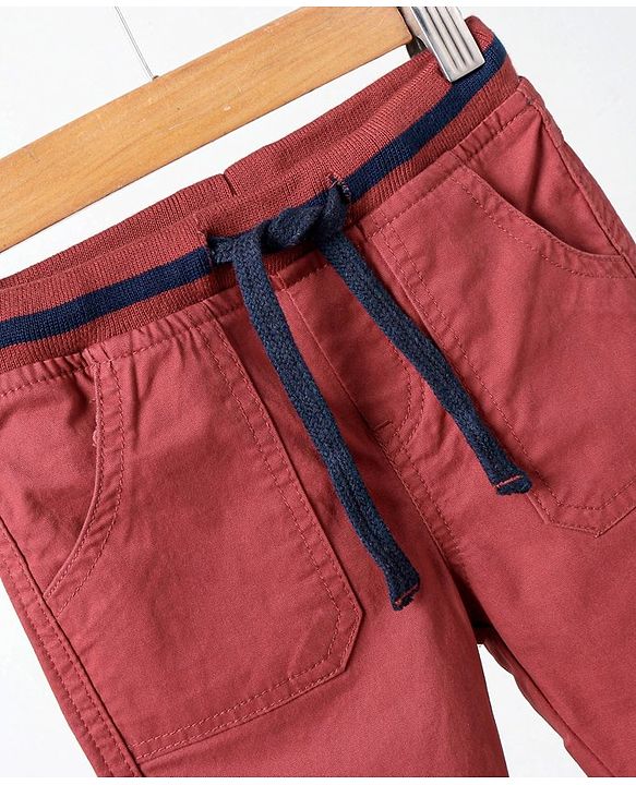 Babyhug Full Length Solid Colour Trouser With Drawstring - Red