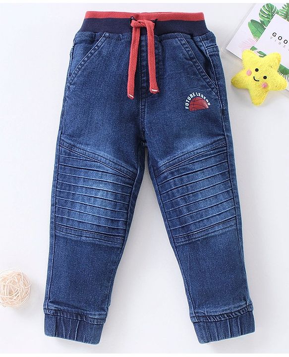 Babyhug Full Length Washed Jeans Text Print - Blue
