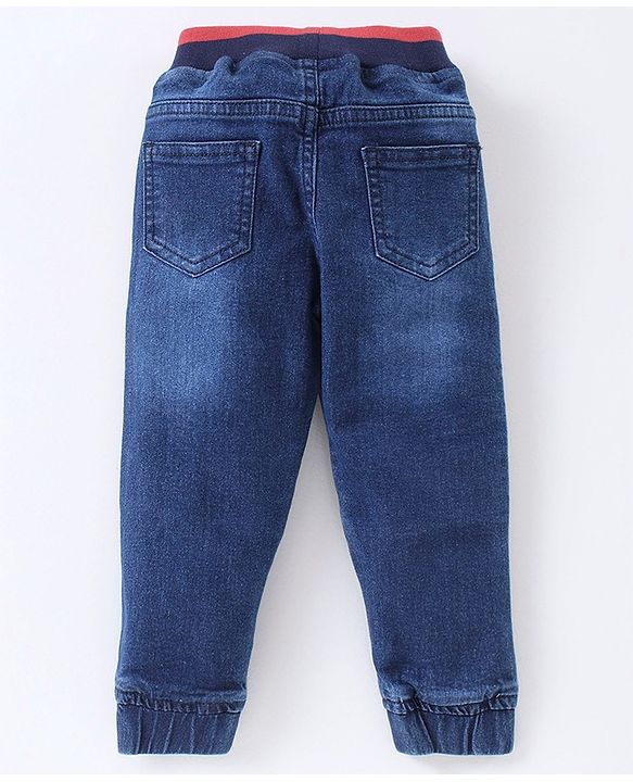 Babyhug Full Length Washed Jeans Text Print - Blue
