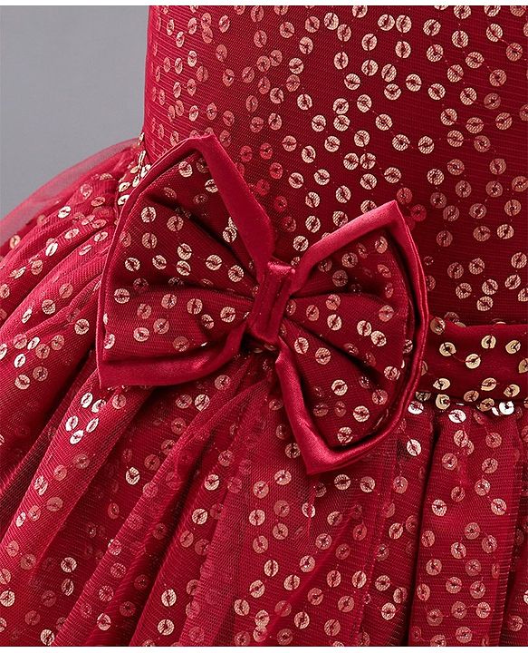 Babyhug Sleeveless Sequined Party Frock with Bow - Red