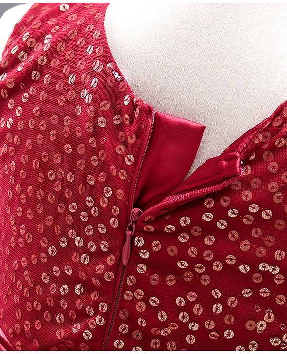 Babyhug Sleeveless Sequined Party Frock with Bow - Red
