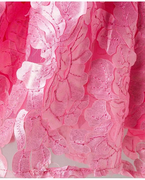 Babyhug Sleeveless 3D Flowers with Pearl and Bow Waist Belt - Pink