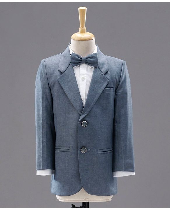 Babyhug Full Sleeves Party Suit with Bow Solid - Blue