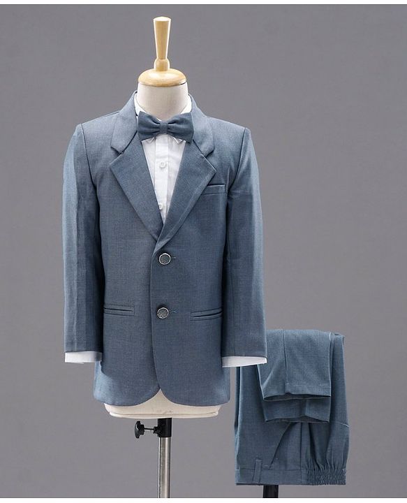 Babyhug Full Sleeves Party Suit with Bow Solid - Blue