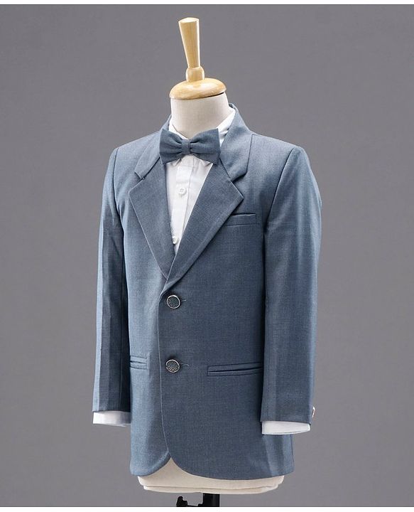 Babyhug Full Sleeves Party Suit with Bow Solid - Blue