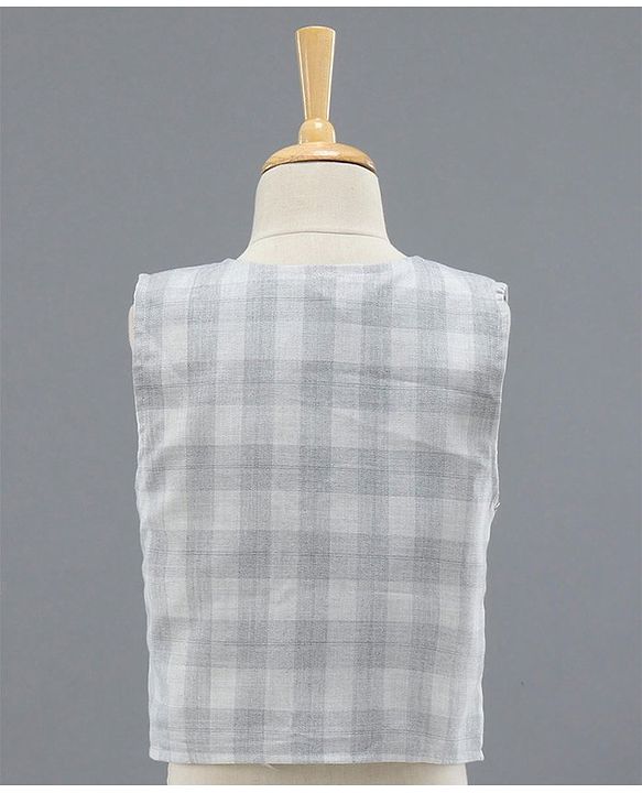 Babyhug Full Sleeves Checks Party Wear Suit with Waistcoat & Bow - Grey Dark Brown