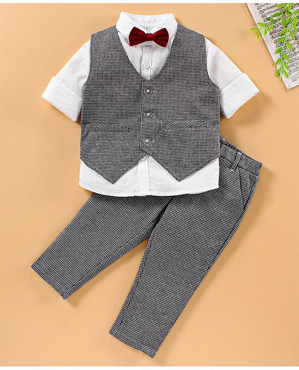 Babyhug 3 Piece Full Sleeves Party Suit With Bow - Black White